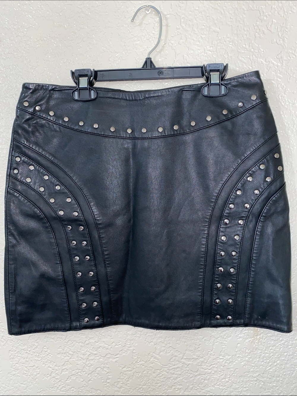 Black Studded Leather Mini Skirt